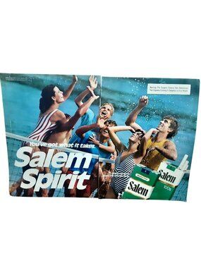 1983 Salem Spirit Cigarettes 2 Page Print Ad Volleyball Beach Vintage